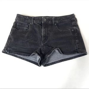 American Eagle Women’s 4 Hi Rise Shortie Shorts Jean Black Denim Stretch #0358